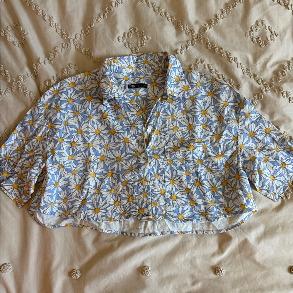 Zara Blue and Yellow Floral Crop Top